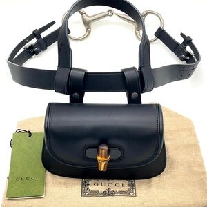 NEW Gucci 1947 BAMBOO Black Leather MULTI WAY BELT MINI BAG AUTHENTIC 🤩